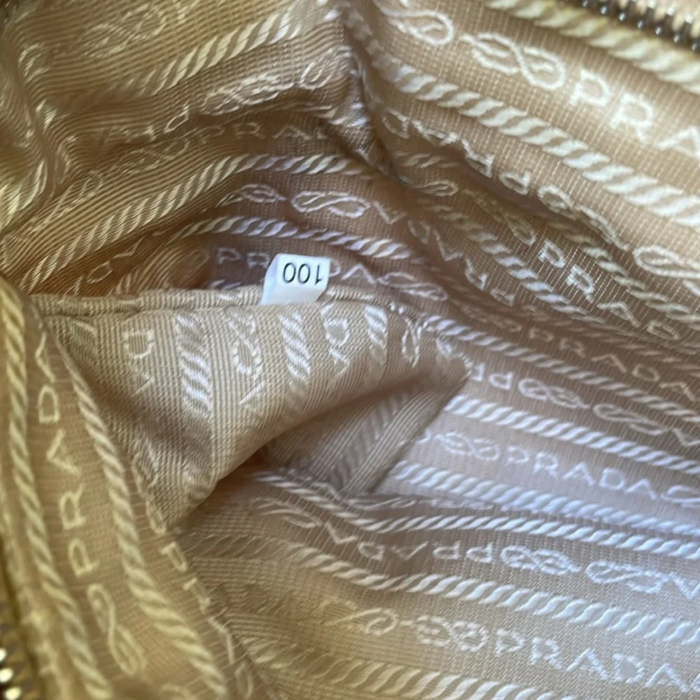 Vintage tan/silver Prada nylon/leather bag with dust bag